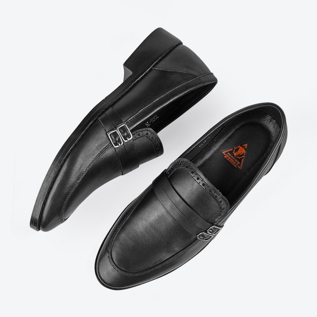 Giày lười nam da bò thật Loafer hai dây khóa ngang VSMAN giày mọi nam công sở đế đúc siêu bền hợp gu thời trang - KPG005