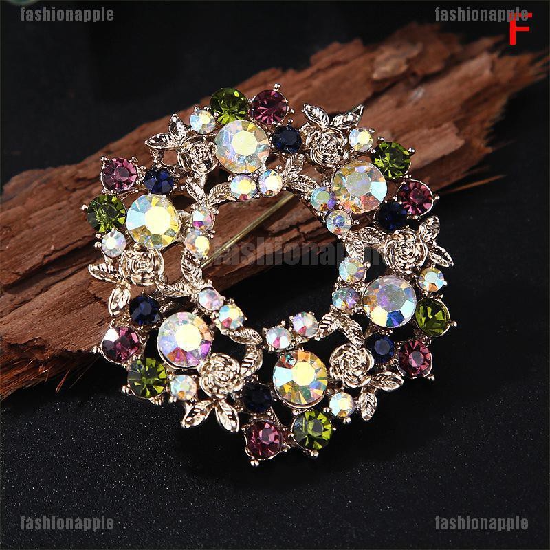 Ghim Cài Áo Hình Vòng Hoa Đính Đá Nhiều Màu Thời Trang