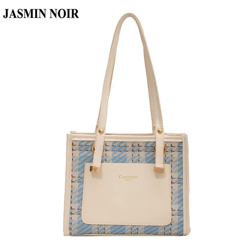 Túi xách JASMIN NOIR từ da PU hình vuông họa tiết sọc caro thiết kế đơn giản thời trang cho nữ