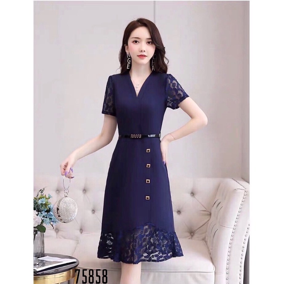 ĐẦM THUN NHẬP PHỐI REN TẶNG KÈM THẮT LƯNG CAO CẤP 75858 | BigBuy360 - bigbuy360.vn