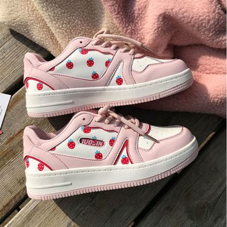 (Có sẵn)Giày sneaker nữ trắng phối hồng trái dâu đỏ little strawberry xinh xắn ulzzang style (ảnh thật)