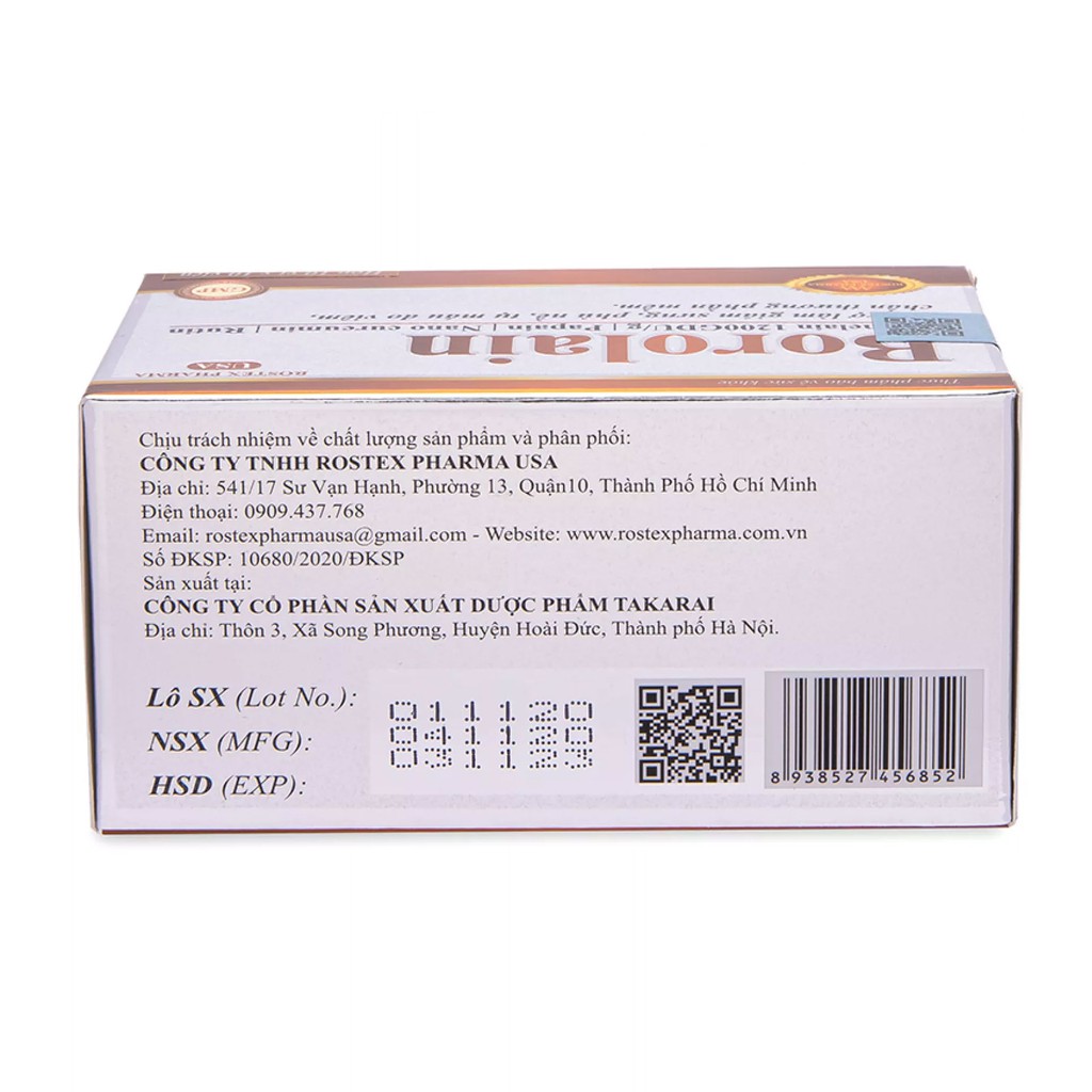 Viên uống Borolain giảm sưng đau phù nề, tụ máu - Hộp 100 viên