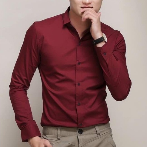 Áo sơ mi nam dài tay cổ bẻ dáng ôm Hàn Quốc chất vải lụa trơn giãn cao cấp chống xù thời trang FASHIONMEN STORE | BigBuy360 - bigbuy360.vn