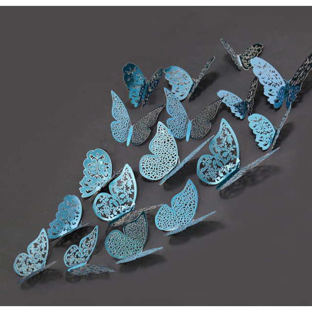 Combo 12 bướm 3D ép mạ kim loại trang trí