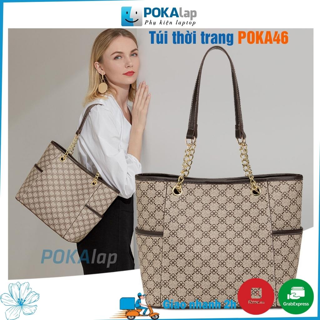 Túi xách tote thời trang nữ POKA46 họa tiết hoa bốn lá size lớn trẻ trung, sang trọng - POKALAP