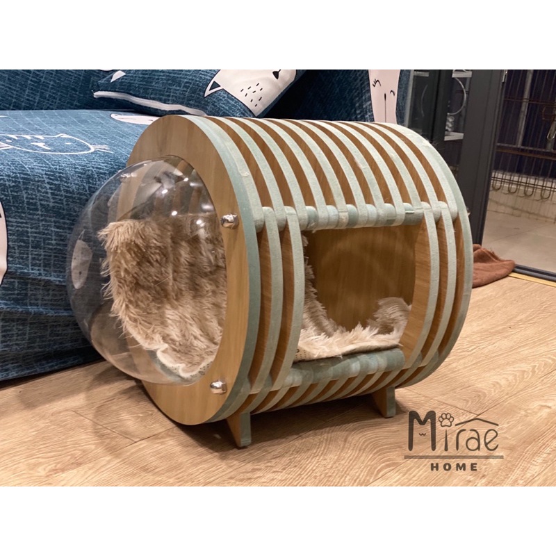 Ổ ngủ, nhà nằm cho mèo thiết kế dáng phi thuyền gỗ MDF, thoáng mát dễ lắp ghép vận chuyển Mirae Home