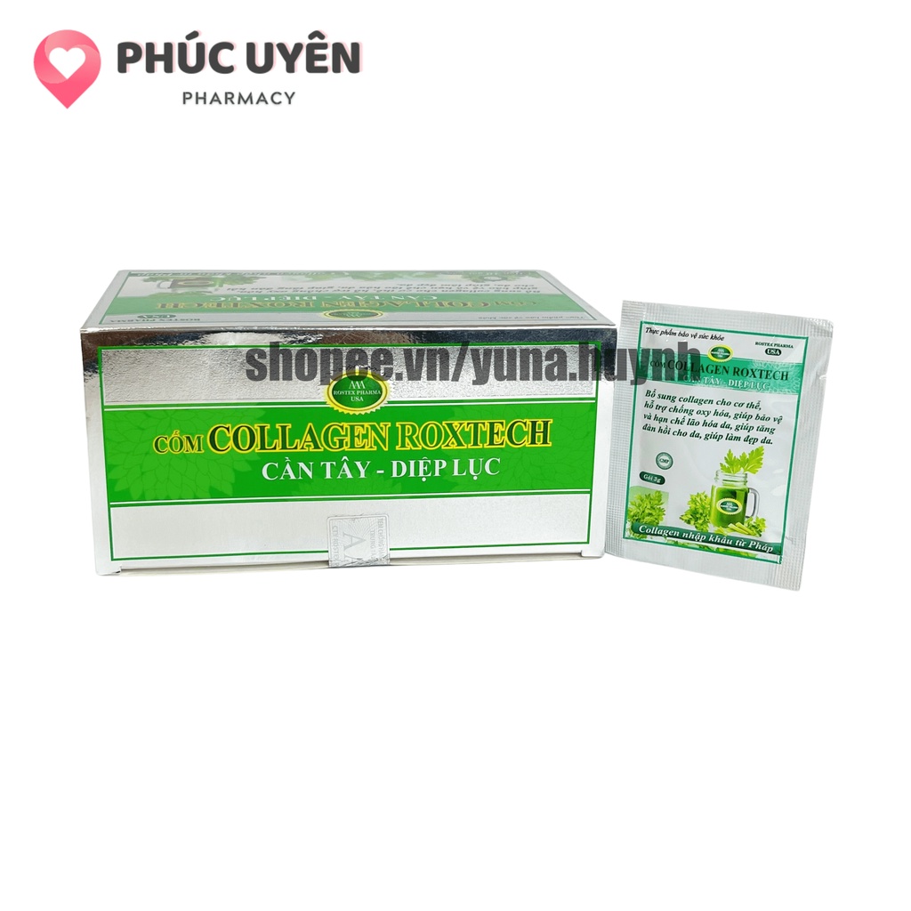 Bột cần tây đẹp da Diệp Lục Collagen bổ sung vitamin e, bột tảo xoắn, giúp trắng da, sáng da, giảm nám, đẹp da - Hộp 30