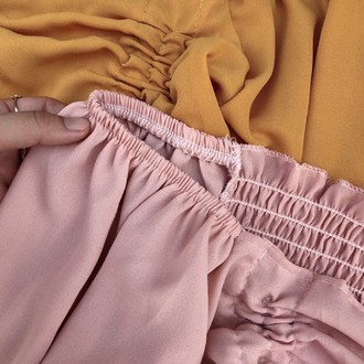 Áo croptop cổ vuông tay dài phồng phối dây rút_áo kiểu