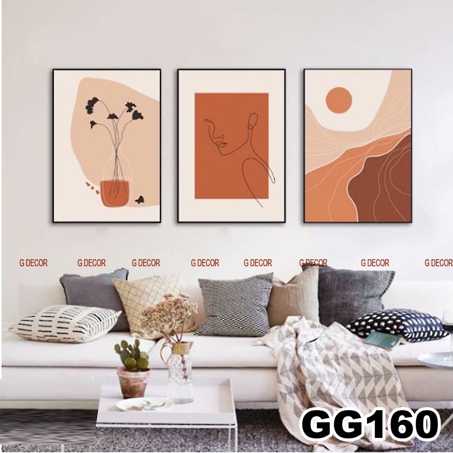 Tranh treo tường canvas khung gỗ 3 bức phong cách hiện đại Bắc Âu tranh decor trang trí phòng khách phòng ngủ spa 100