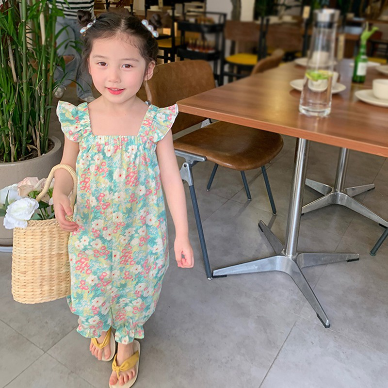 Se7en Áo liền quần In Hoa Mùa Hè Dễ Thương Cho Bé Gái