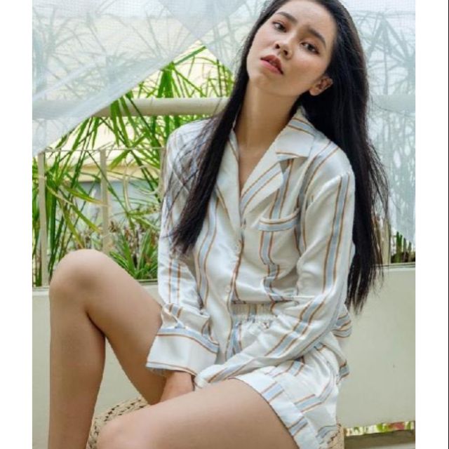 Bộ lụa satin quần ngắn tay dài