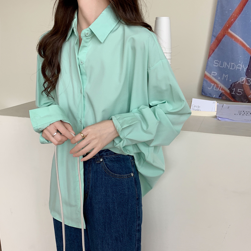 Áo Sơ Mi Dài Tay Cổ Bẻ Dáng Dài Thời Trang Hàn Quốc Cho Nữ