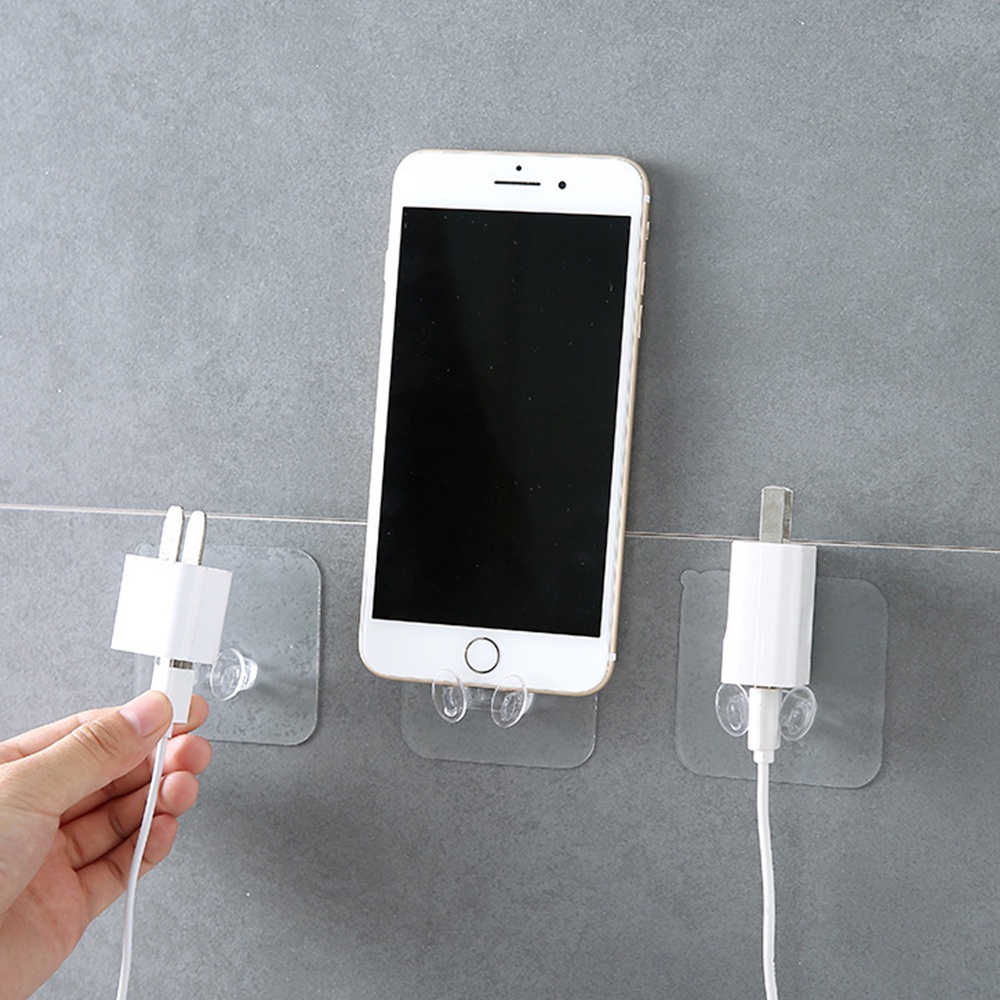 Set 2 Móc Nhựa Trong Suốt Dán Tường Giữ Dây Cáp Gọn Gàng