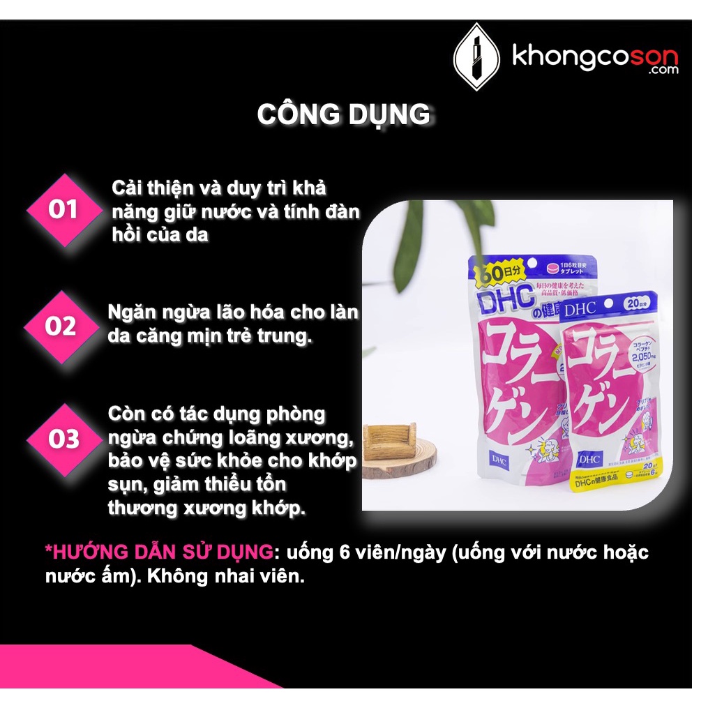 Collagen DHC Viên Uống Chống Lão Hóa Đẹp Da Nhật Bản Colagen 30 và 90 ngày 360 viên - Khongcoson