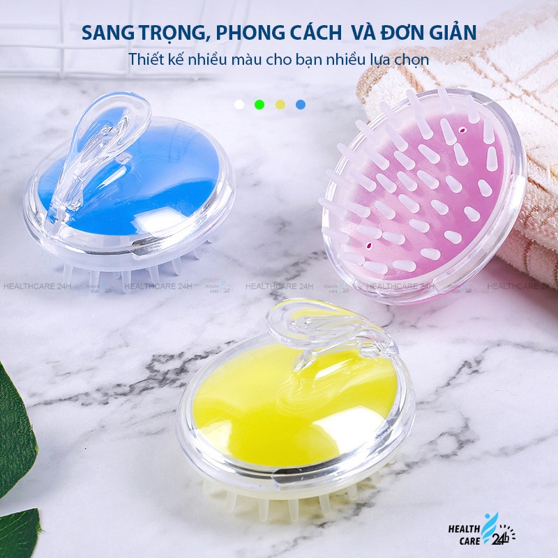 Lược gội đầu gai silicon massage da đầu Healthcare24h H003, giúp tẩy da chết, làm sạch sâu, thư giãn, kích thích mọc tóc