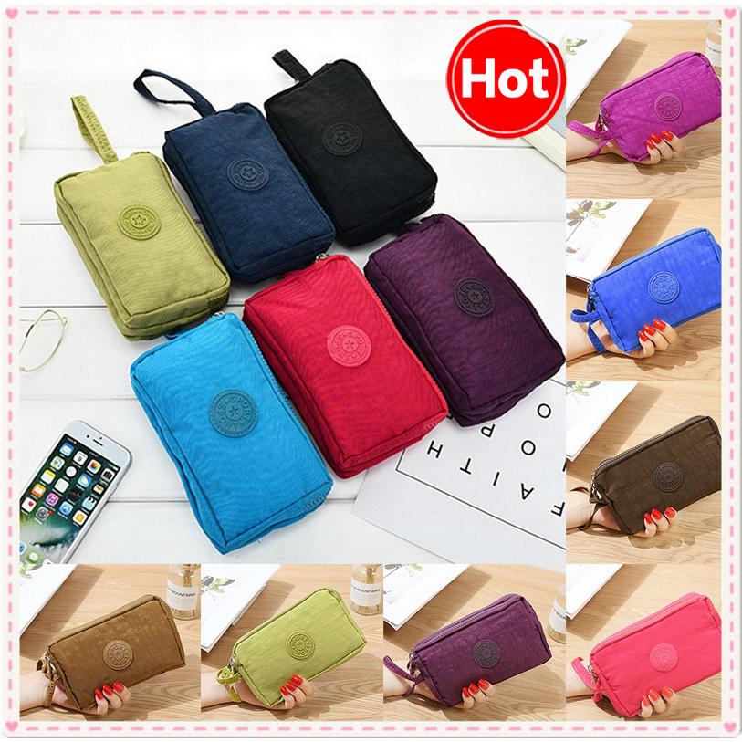 Bóp vải bạt thiết kế 3 lớp có khóa kéo zipper an toàn dành cho nữ