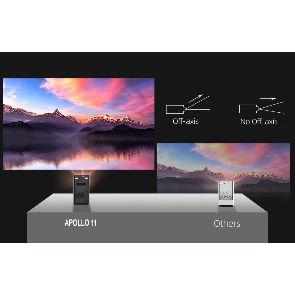 Máy chiếu mini Apollo 11-New 2021: Android TV 9.0, Pin 5200mAh, kết nối bluetooth, loa, wifi, màn hình lên đến 150inch