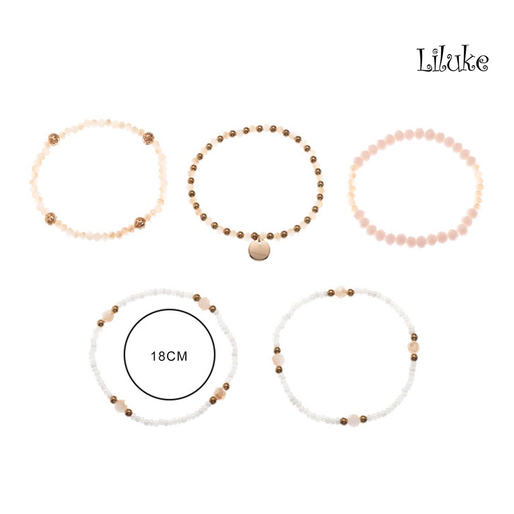 Bộ 5 Vòng Tay Hợp Kim Xỏ Hạt Nhiều Kiểu Dáng Thời Trang Cho Nữ