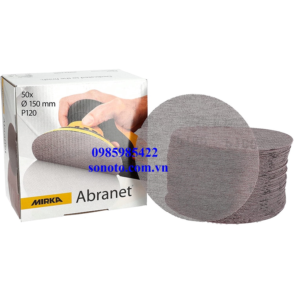 Nhám lưới tròn 6inch ABRANET P120 cho ghỗ, oto xe máy Giáp lưới chà tường MIRKA 150mm siêu bền 5424105012 nhám chà khô
