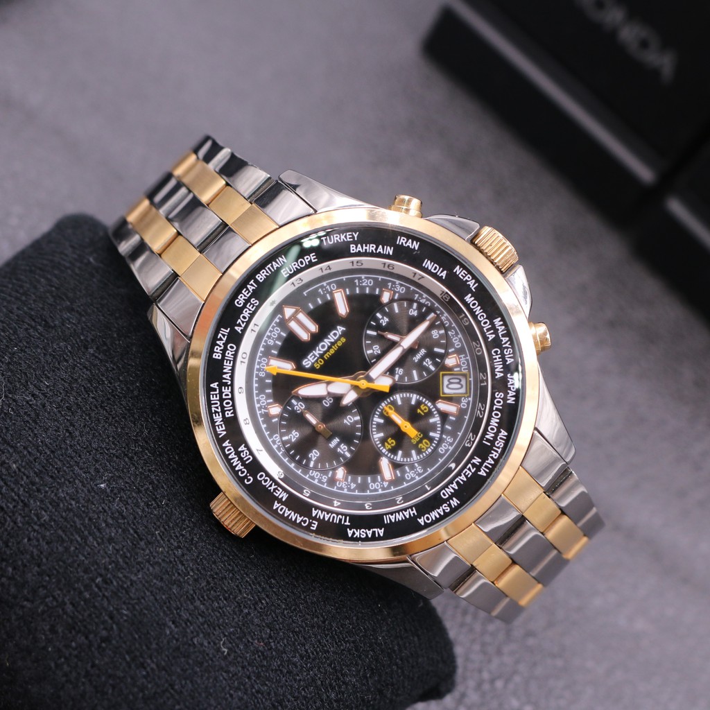 Đồng hồ nam SEKONDA CHRONOGRAPH 1025 dây kim loại thương hiệu Anh Quốc