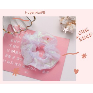 Dây buộc tóc scrunchies bằng lưới trong suốt lấp lánh