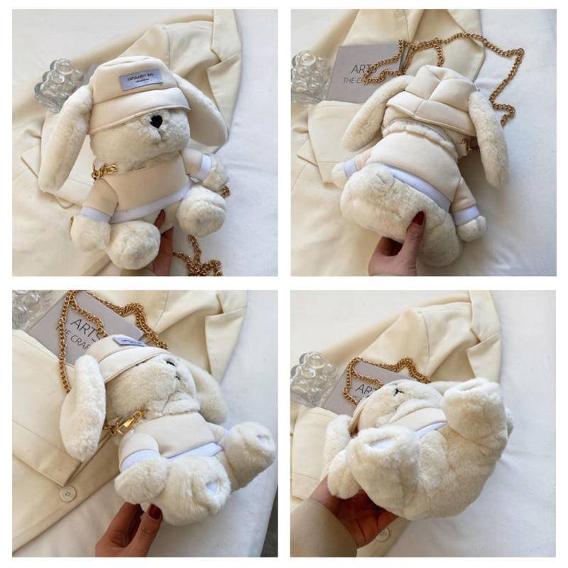 Túi Đeo Chéo Phủ Lông Hình Thỏ Dễ Thương Thời Trang Cho Nữ