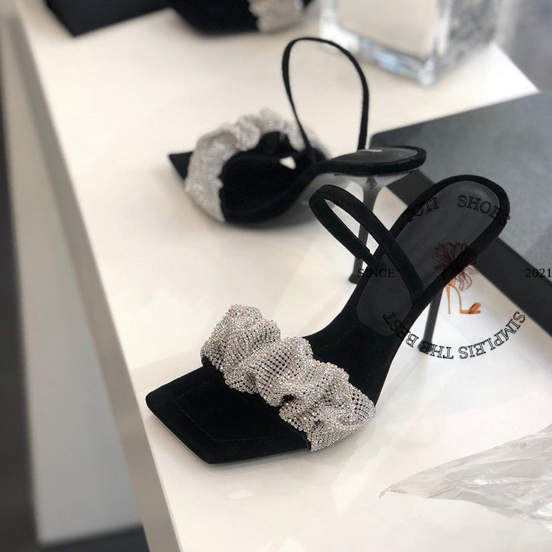 SANDAL CAO GÓT TOTIIE SHOES - GIÀY NỮ QUAI NGANG NHÚN ĐÍNH ĐÁ - SANDAL BÈO NHÚN GÓT NHỌN 9 CM - G2207650