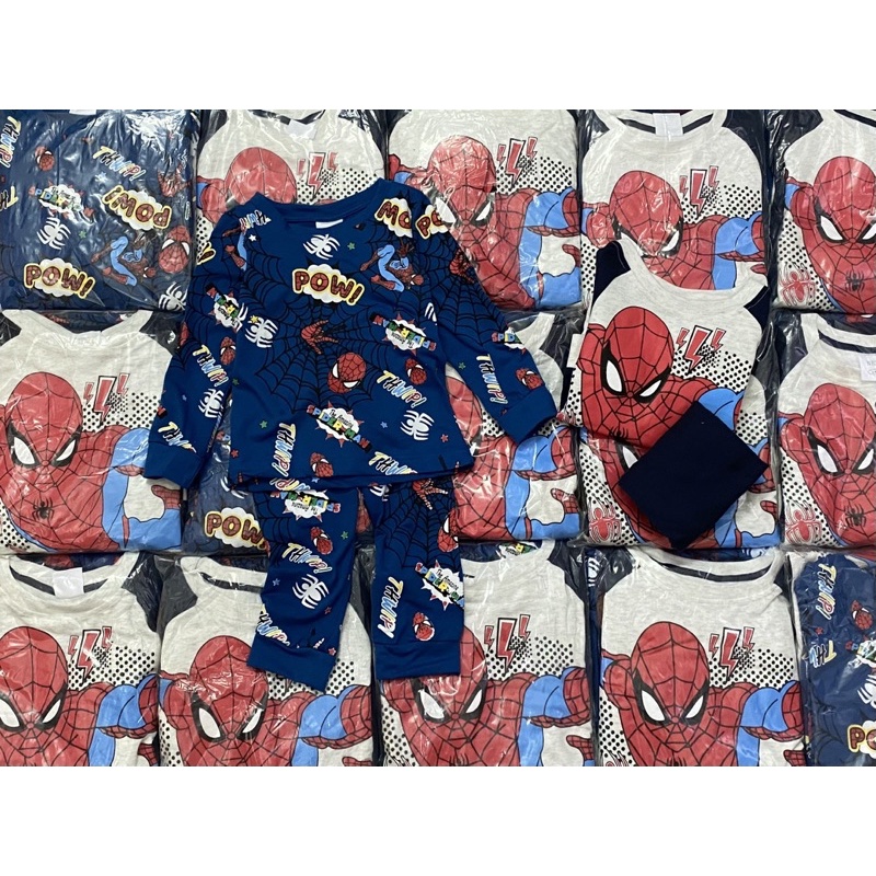 Set 2 bộ cotton dài tay nhện màu xanh ghi cho bé trai size từ 10-24 cân