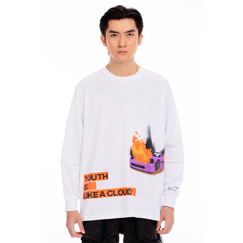 5THEWAY® /YILAC/ SQUARE LONG SLEEVE TEE™ in WHITE aka Áo Thun Trắng Tay Dài