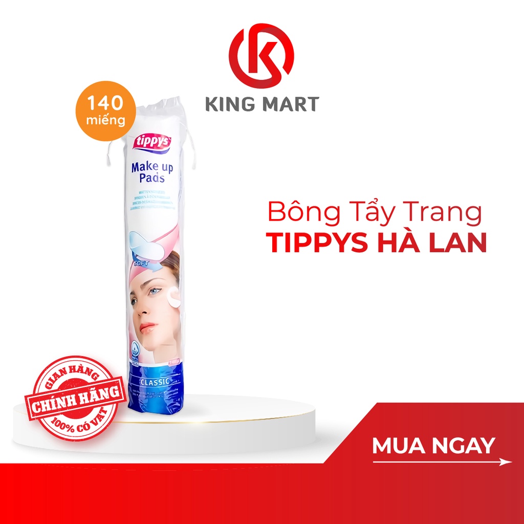 Bông tẩy trang Tippys Classic Make Up Pads 100% Cotton Tự Nhiên 140 Miếng