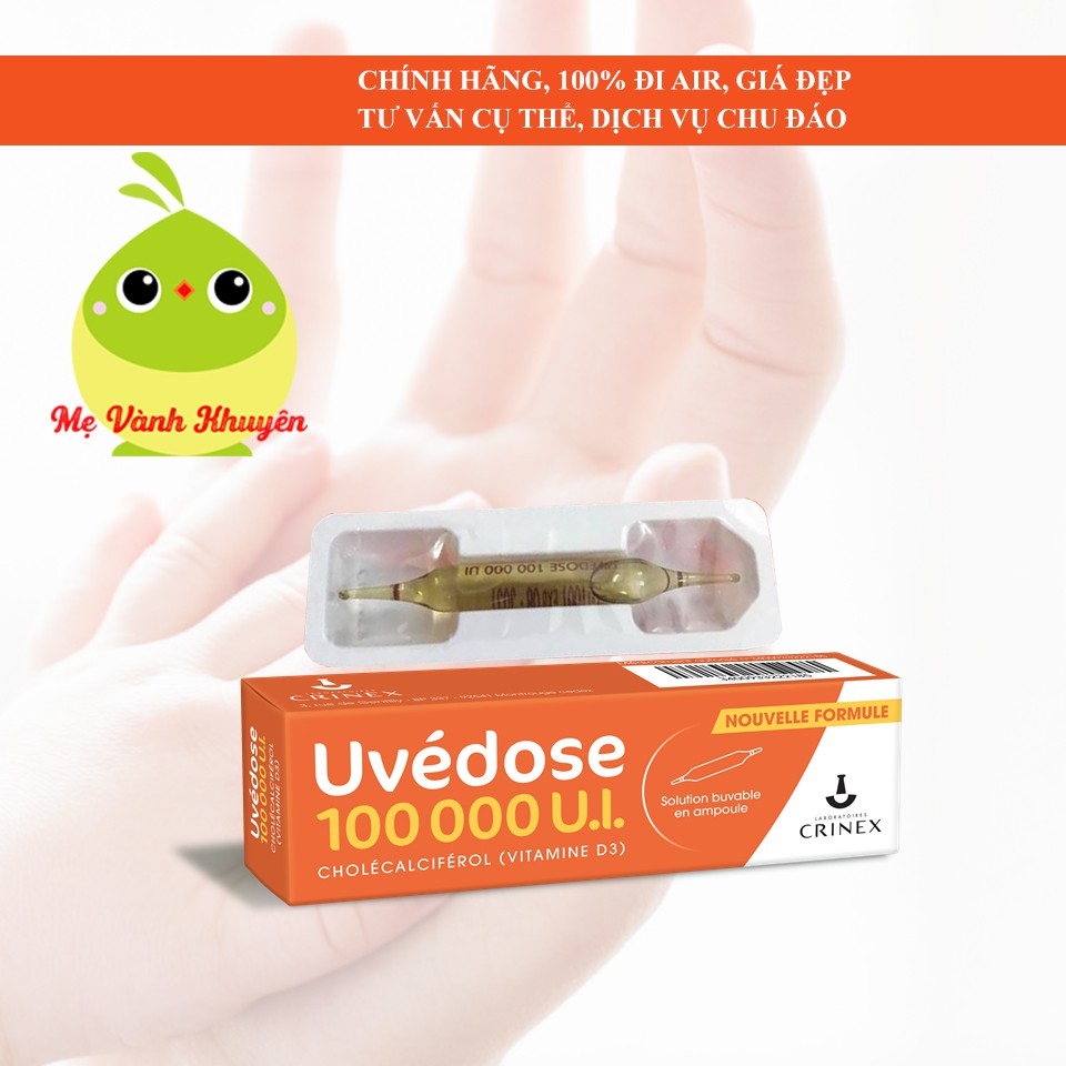 Vitamin D3 Uvedose 100000 UI cho bé từ 18 tháng tuổi, Pháp liều cao (ống 2ml)