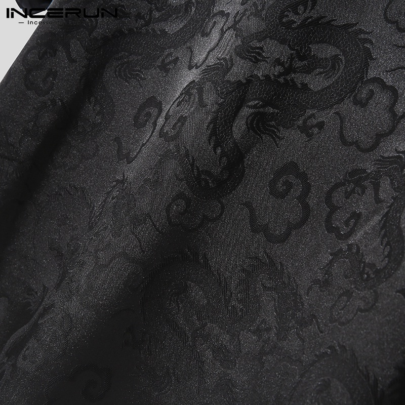 Áo thun nam INCERUN dáng rộng tay ngắn in họa tiết rồng phong cách Trung Hoa retro