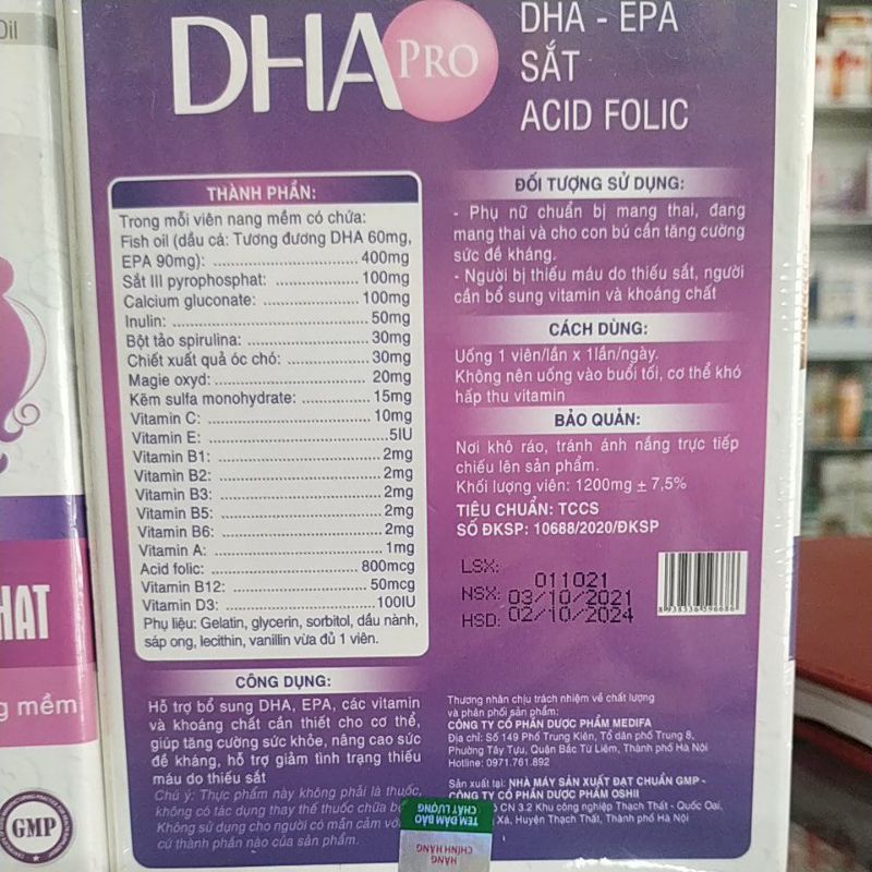 Combo2hộp Bổ bà bầu DHA IQ Pro sắt không táo bón bổ sung vitamin sắt tăng sức đề kháng cho mẹ và bé
