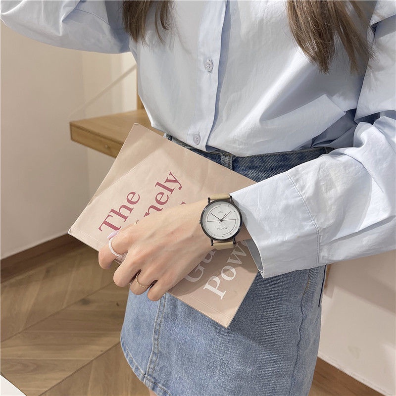 Niche Đồng Hồ Đeo Tay Thiết Kế Đơn Giản Đính Kim Cương Thời Trang Màu Trắng Phong Cách Hàn Quốc Dành Cho Nữ Sinh Trung Học