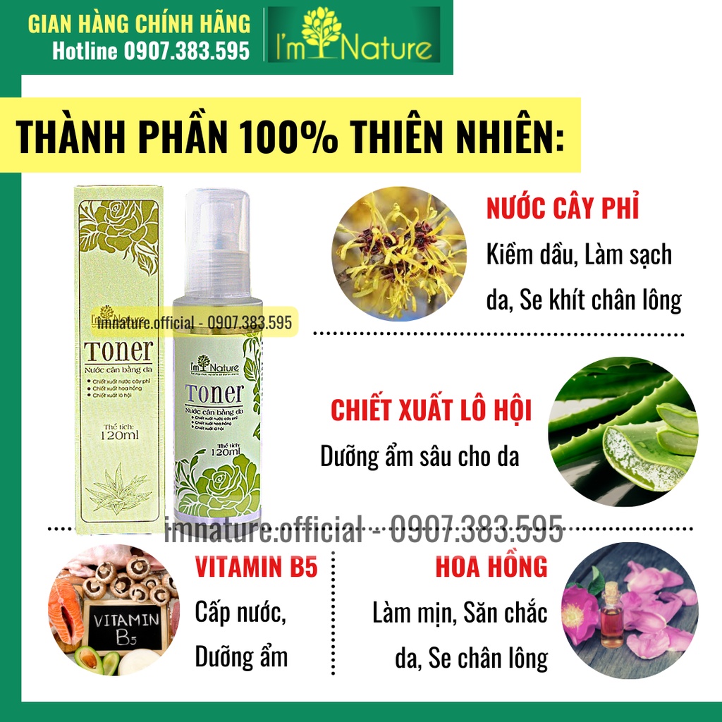 Nước Hoa Hồng Dưỡng Ẩm Dưỡng Trắng Da - Se Khít Lỗ Chân Lông Cho Da Dầu Và Da Mụn - Chống Lão Hóa Toner I’m Nature 120ml