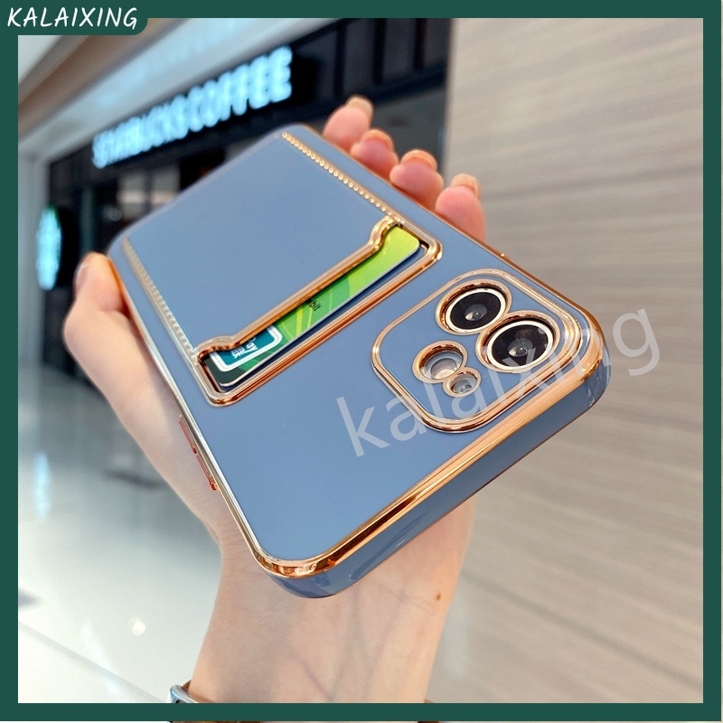 Ốp Điện Thoại Mềm Mạ Màu Trơn Có Ngăn Đựng Thẻ Cho iPhone 11 / 12 / 13 Pro Max X Xs Max Sự Bảo Vệ