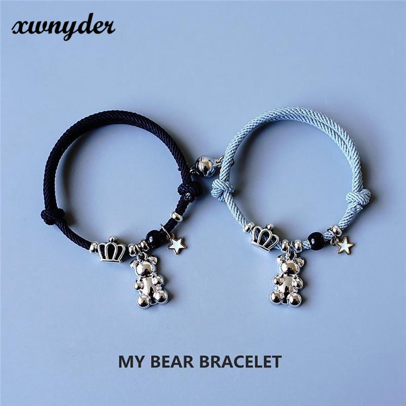Set 2 Vòng Tay Dây Thừng Gắn Nam Châm Hình Gấu/Ngôi Sao Dễ Thương Cho Cặp Đôi