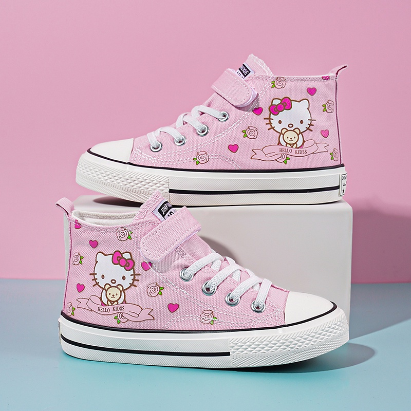Giày Thể Thao Canvas Họa Tiết Mèo hello kitty Dễ Thương Cho Bé Gái