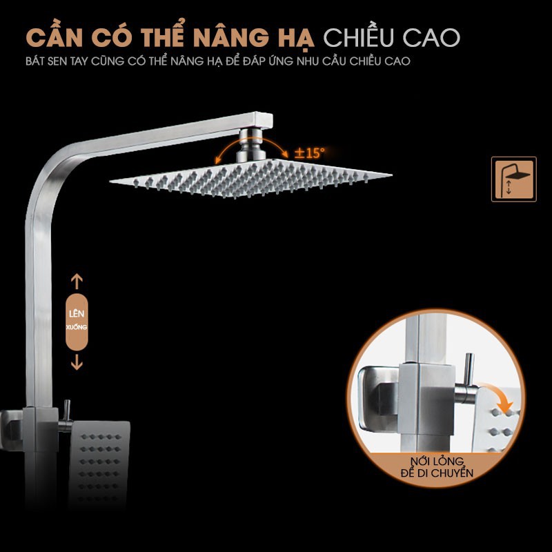 Bộ sen cây tắm đứng INOX 304 nóng lạnh hàng cao cấp - Lõi chia nước lớn chảy mạnh