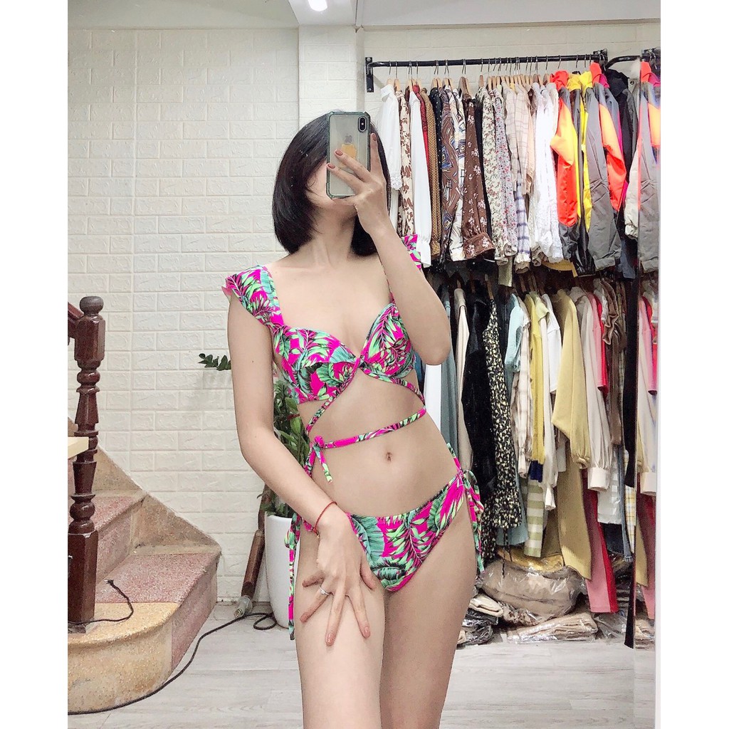 Bikini đồ bơi hai mảnh cánh tiên ️Freeship️hồng sen quần cạp thấp sexy mặc đi biển đi bơi mới nhất