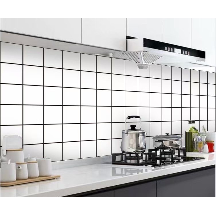 1M dán bếp khổ rộng 60cm ( có sẵn keo ) - vuông trắng kẻ ô đen bự