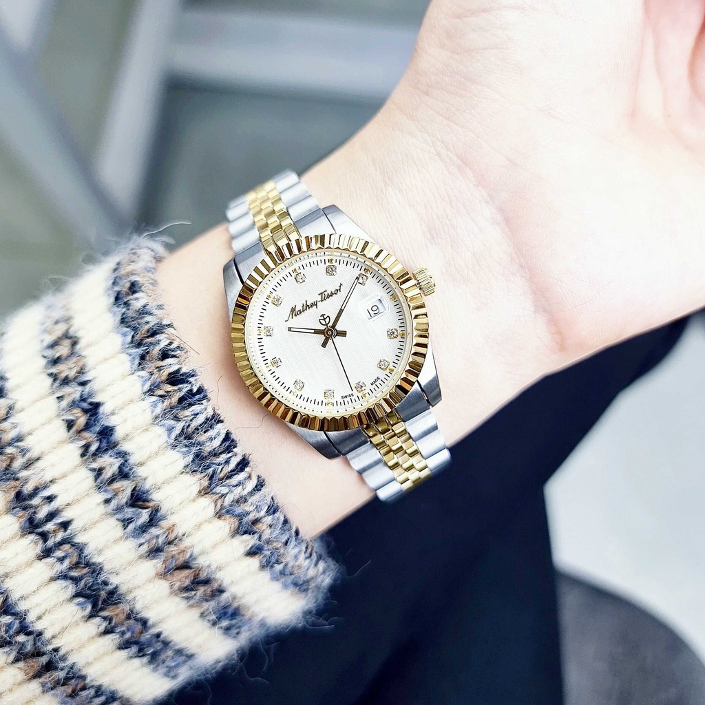 Đồng hồ Nữ Mathey Tissot D810BI Quartz Dây Sắt Demi Gold