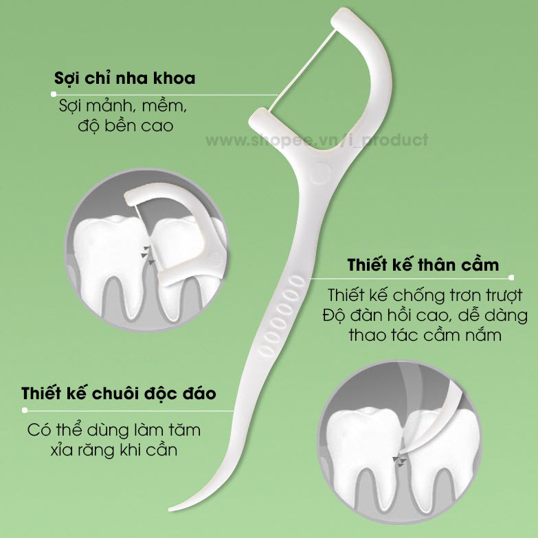 Tăm Chỉ Nha Khoa Có Cán Tiệt Trùng Sợi Chỉ Mảnh Chất Lượng Cao Dạng Hộp Tiện Dụng 50 chiếc