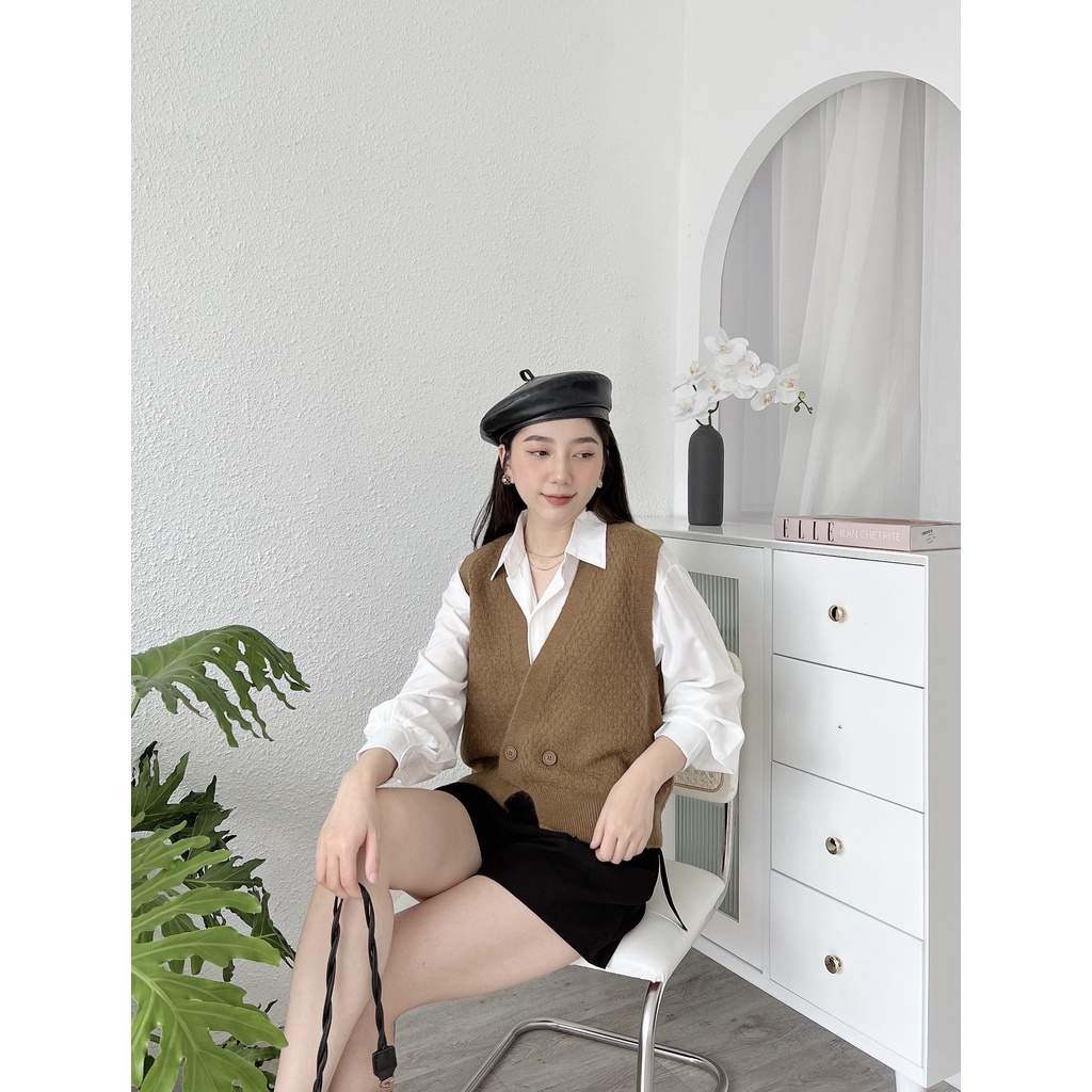 ÁO GILE LEN 2 KHUY CÀI NÂU ĐEN
