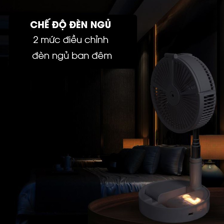 [CHÍNH HÃNG] Quạt tích điện phun sương gấp gọn đa năng - Dùng duy trì trong 24h, có đèn LED, 4 tốc độ gió cực mát !