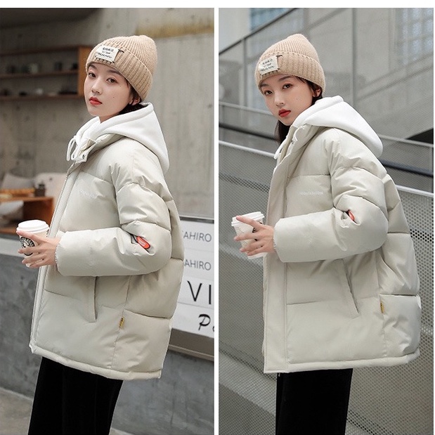 Áo Khoác Phao đôi nam nữ lót bông có mũ 4 màu Hàn Quốc