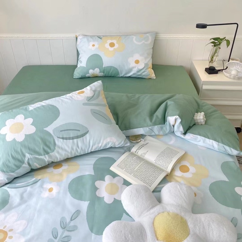Bộ Chăn Ga Gối ❤️ cotton living 100% đủ size đệm hoa nhí Hàn Quốc miễn phí bo chun nhập khẩu Mượt Decor