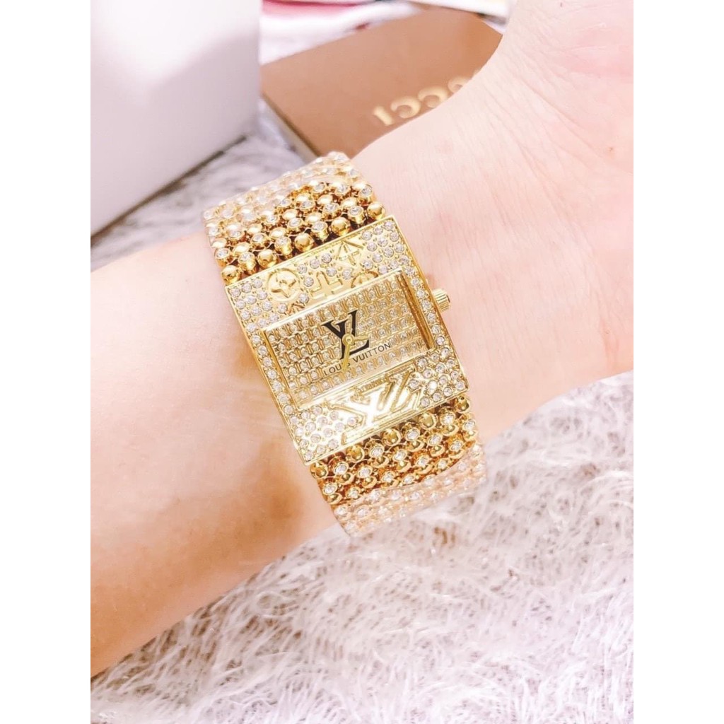 Đồng hồ dáng bảng đính đá dây kim loại cao cấp tặng pin chống nước, bảo hành 12 tháng | BigBuy360 - bigbuy360.vn