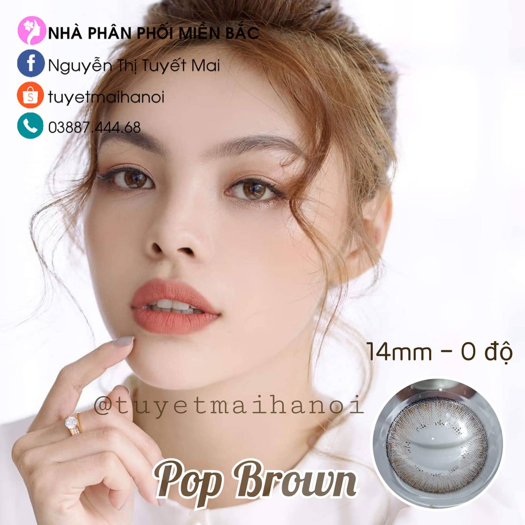 Kính Áp Tròng Màu Nâu Tự Nhiên Pop Brown 14mm 0 Độ - Lens Hàn Quốc Chính Hãng Vassen Sexy Me