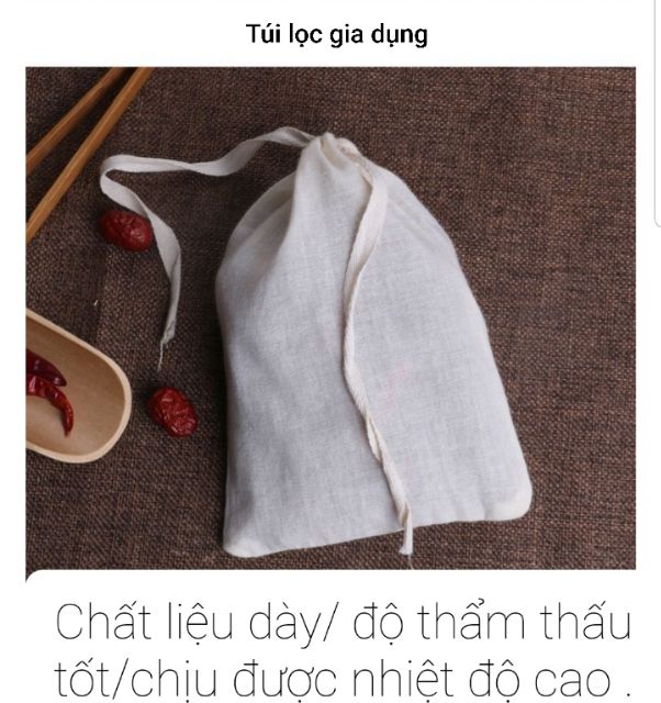  Túi lọc vải bông nấu ăn, túi lọc vải dây rút 30x40cm (2 túi/sp) - HVL TEA